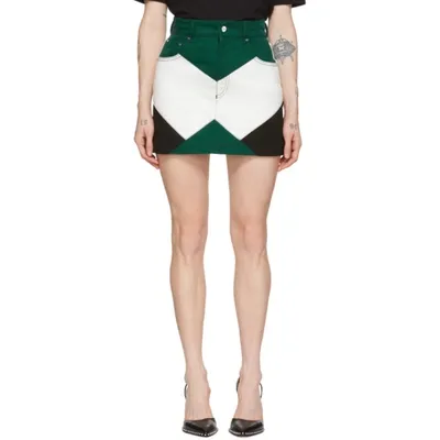 Kirin Color Combination Denim Skirt In Forest Green