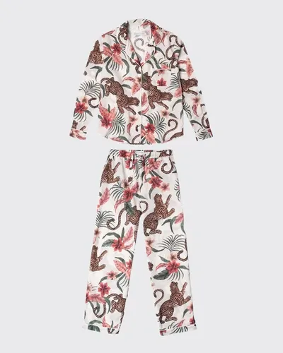 Desmond & Dempsey Soleia Printed Organic Cotton-voile Pajama Set In Creammulti