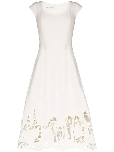 Oscar De La Renta Embroidered Cutout Wool-blend Cady Midi Dress In White