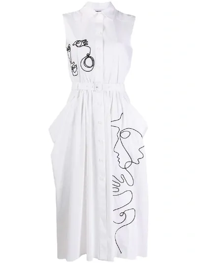 Moschino Dress In Technical Poplin With Cornely Embroidery In White