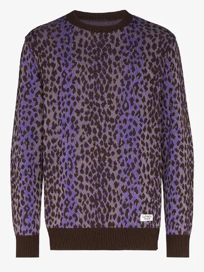 Wacko Maria Leopard Cotton Jacquard Sweater In Purple