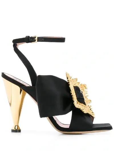 Moschino Frame Satin Sandals In Black