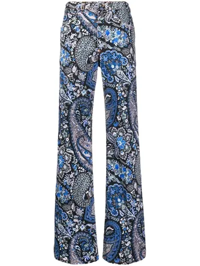 Etro Paisley Print Stretch Cotton Flare Jeans In Black