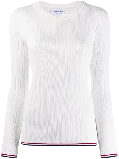 Thom Browne Pointelle Rib Cotton Blend Sweater In White