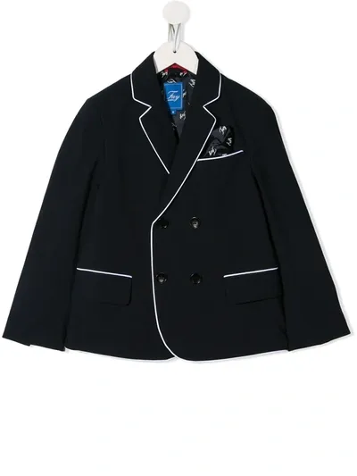 Fay Teen Contrast Trimmed Double-breasted Blazer In Blue