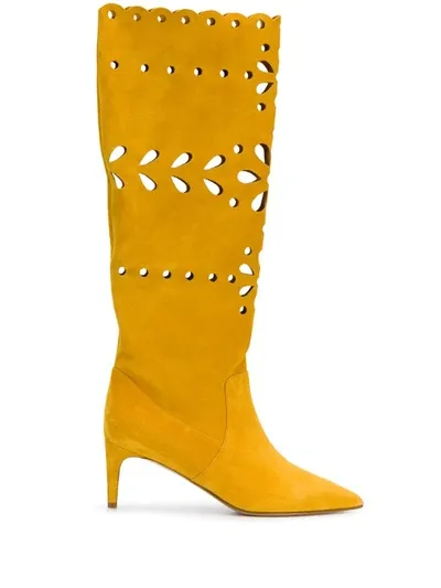 Red Valentino Low Heels Boots In Yellow Suede