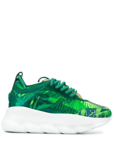 Versace Chain Reaction Jungle-print Platform Sneakers In Green