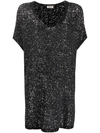 Saint Laurent Sequinned Shift Dress In Black