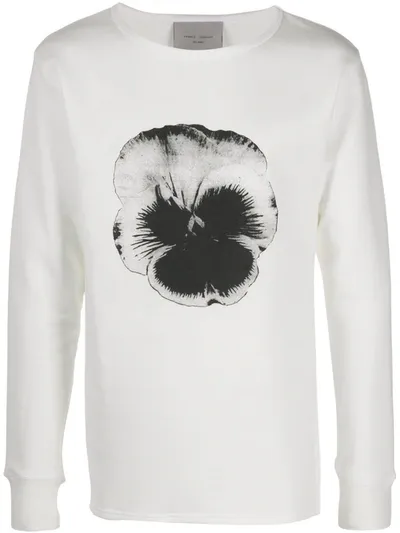 Frankie Morello Crew Neck Flower Print Sweater In White