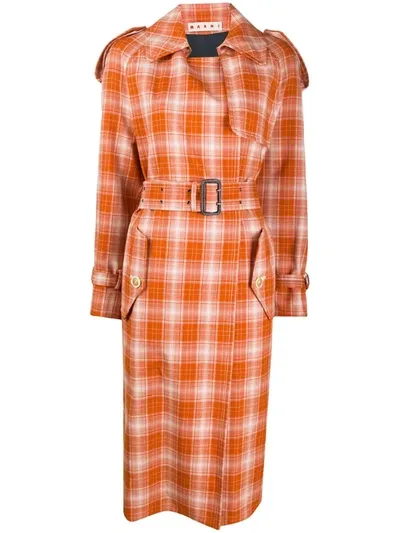 Marni Boxy Fit Checked Trench Coat In Orange