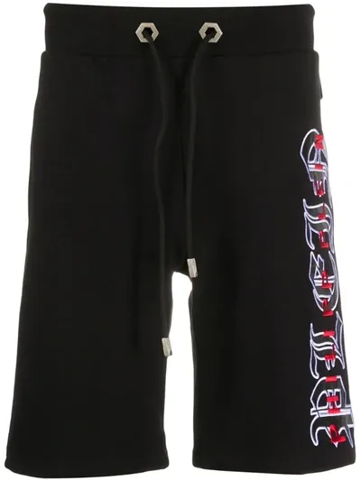 Philipp Plein Embroidered Gothic Logo Track Shorts In Black