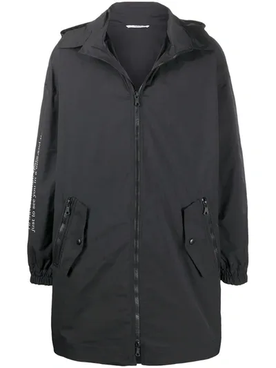 Valentino Poetry Detailing Oversized Zipped Coat In Black