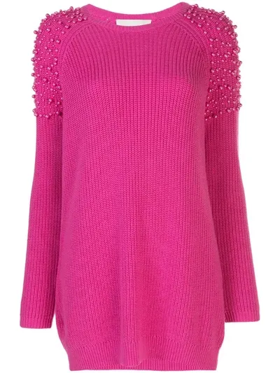 Michelle Mason Pearl Embellished Jumper Dress In Pink