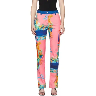 Versace Vessel Print Cotton Denim Loose Jeans In A7000 Multi