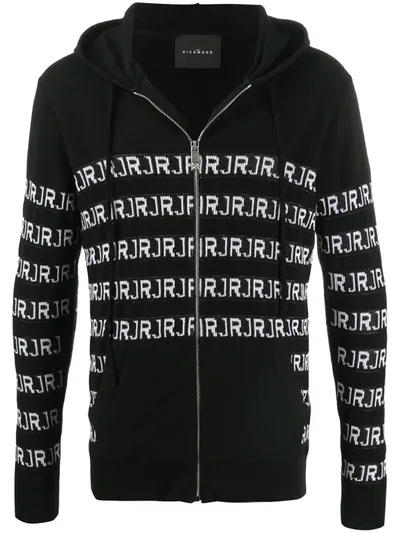 John Richmond Logo Intarsia Zip-up Hoodie In Black