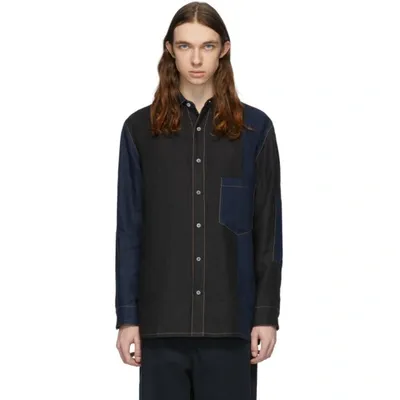 Loewe Patchwork Construction Linen Shirt In 5197 Navy B