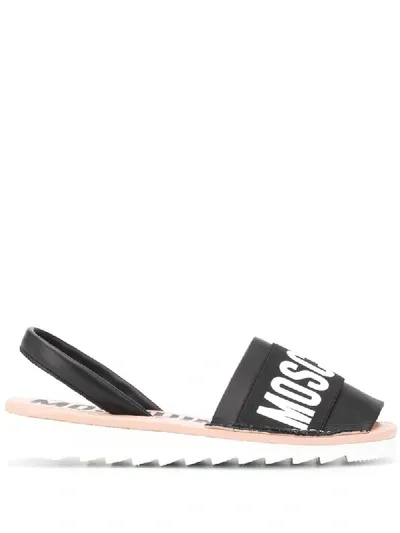 Moschino Sandals With Branded Insert In Black