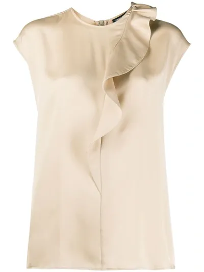 Giorgio Armani Silk Twill Ruffle Blouse In Light Brown