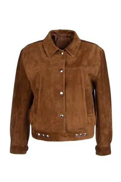 Prada Buttoned Hem Jacket In Brown