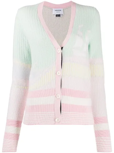 Thom Browne Ship Detail Striped Cardigan In Pink