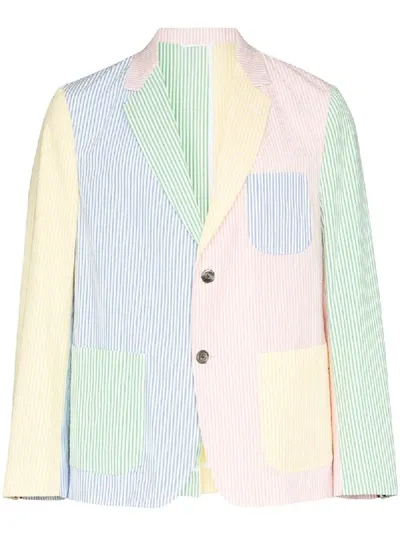 Thom Browne Gestreiftes Seersucker-sakko In Pink