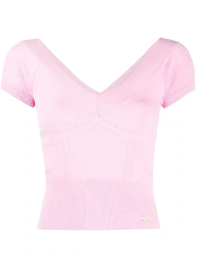 Temperley London Lavender V-neck Eyelet-knit Top In Pink