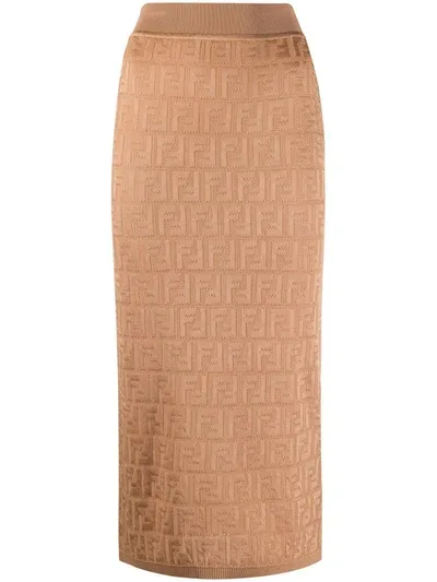 Fendi Ff Motif Knitted Skirt In Brown