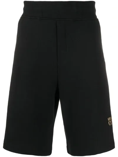 Versace Jeans Couture Knee Length Glitter Logo Shorts In Black