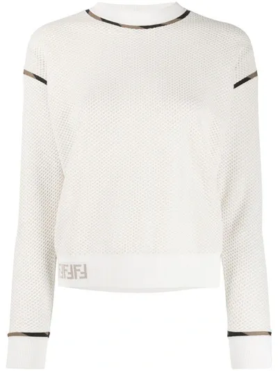 Fendi Ff Motif Honeycomb Detail Sweatshirt In Neutrals