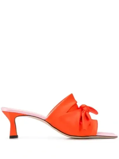 Wandler Isa Bow-embellished Two-tone Satin Mules In Orange