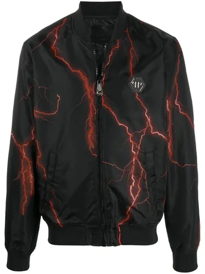 Philipp Plein Thunder Print Bomber Jacket In Black