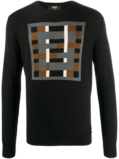 Fendi Geometric Ff Crewneck Jumper In Black