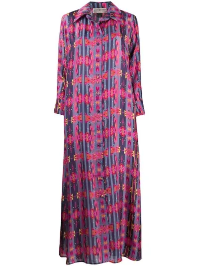 Jessie Western Navajo-print Shirt Dress In Pink/yellow