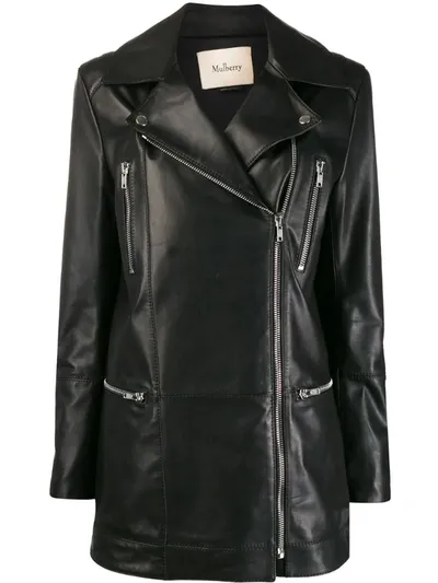 Mulberry Jessie Zipped Biker Jacket In Black