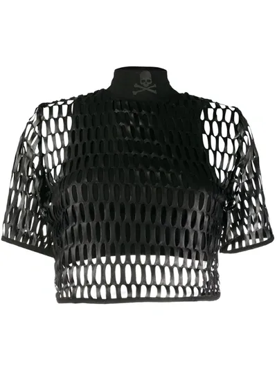 Philipp Plein Laser-cut Mesh Overlay T-shirt In Black