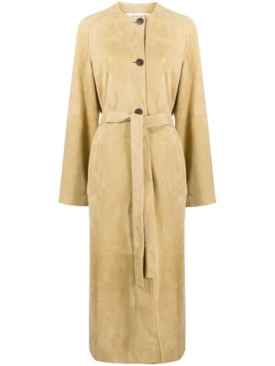 Loewe Belted Suede Coat In Neutrals