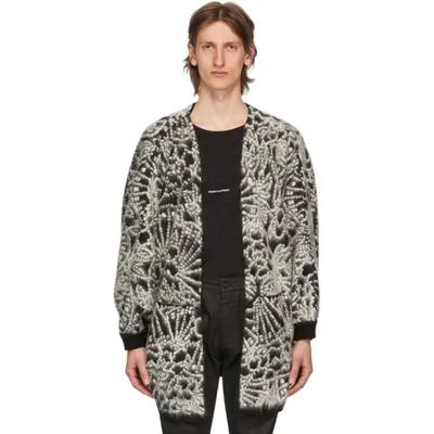 Saint Laurent Oversized Brushed Jacquard Cardigan In Gray