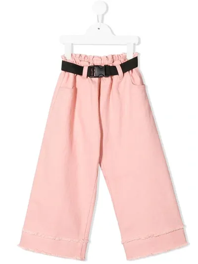 Andorine Kids' Belted Wide-leg Jeans In Pink