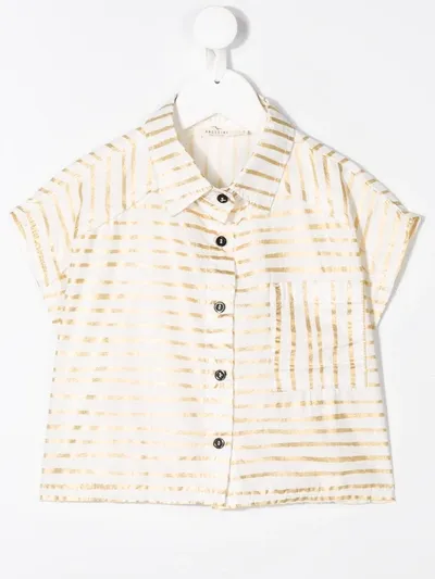 Andorine Kids' Striped Linen Cropped Shirt In White