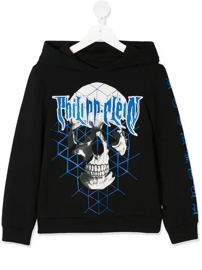 Philipp Plein Kids' Skull Print Hoodie In Black