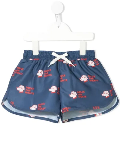 Tiny Cottons Kids' Dog Print Swimming Shorts In Blue