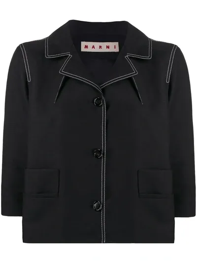 Marni Contrast Stitching Cropped Jacket In Black