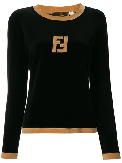 Pre-owned Fendi 1990s Logos Long Sleeve Tops In Black