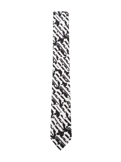 John Richmond Junior Kids' Monogram Print Silk Tie In Black