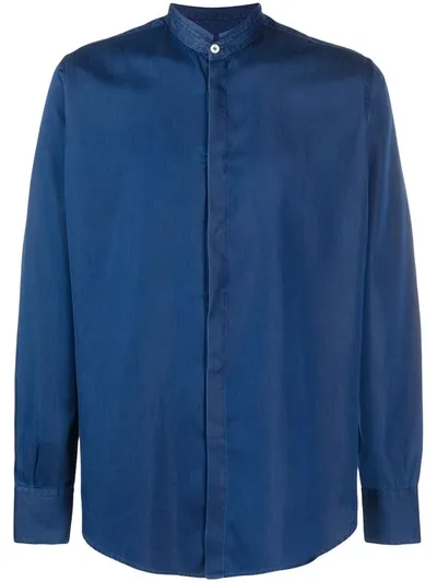 Canali Band Collar Shirt In Blue