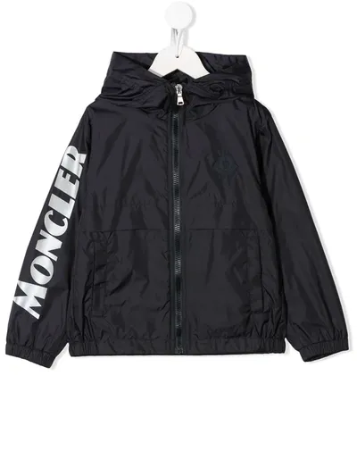 Moncler Kids' Logo Print Patch Detail Rain Jacket In Black