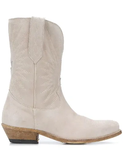 Golden Goose Wish Star Texan Boots In Beige Suede In Neutrals