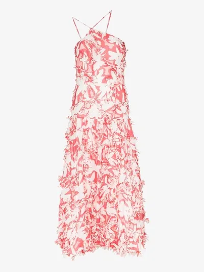 Xu Zhi Halterneck Floral-print Midi Dress In Pink