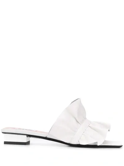 Msgm Ruched Square-toe Sandals In White