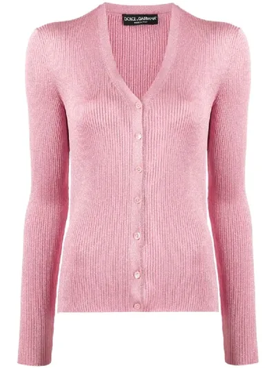 Dolce & Gabbana Ribbed Metallic Cardigan In Pink